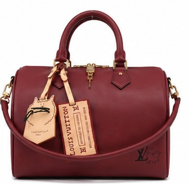 Louis Vuitton Cat Charm Speedy 30 Satchel-Red Wine